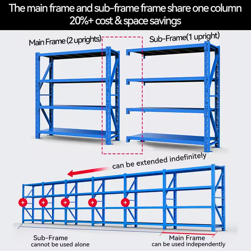 2000*500*2000mm Warehouse Racking Lightweight 100kg/layer Load Metal Assembled Storage Racking
