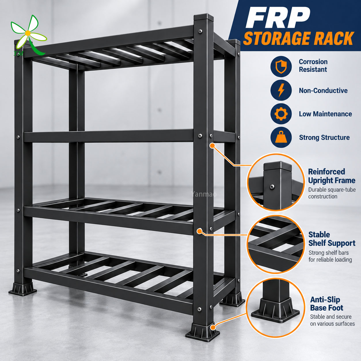 Global Export Corrosion Protection Lightweight Stackable Heavy Duty White 1200mm Storage Shelving FRP Storage Rack Rack
